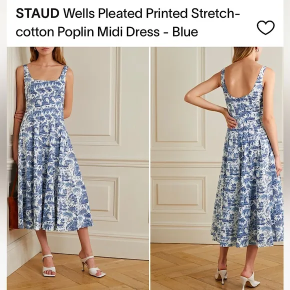 STAUD Wells poplin midi dress in China blue toile size 4