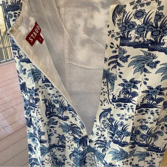 STAUD Wells poplin midi dress in China blue toile size 4