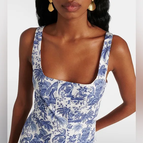 STAUD Wells poplin midi dress in China blue toile size 4