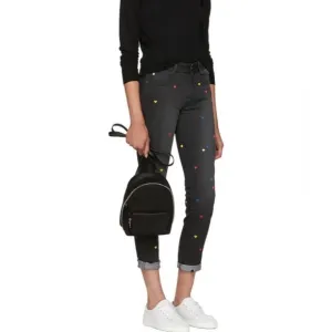 Stella McCartney Skinny Boyfriend Multicolor Rainbow Heart Embroidered Jeans 29