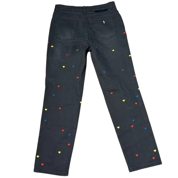 Stella McCartney Skinny Boyfriend Multicolor Rainbow Heart Embroidered Jeans 29