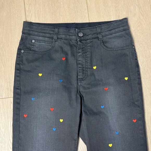 Stella McCartney Skinny Boyfriend Multicolor Rainbow Heart Embroidered Jeans 29