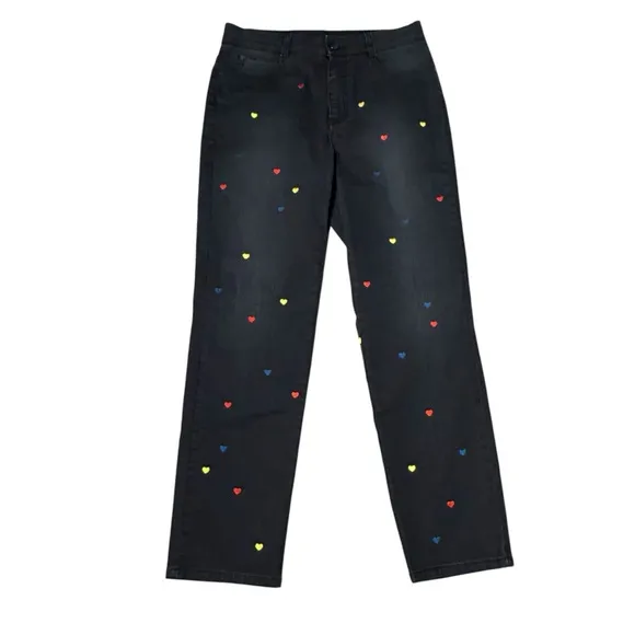 Stella McCartney Skinny Boyfriend Multicolor Rainbow Heart Embroidered Jeans 29