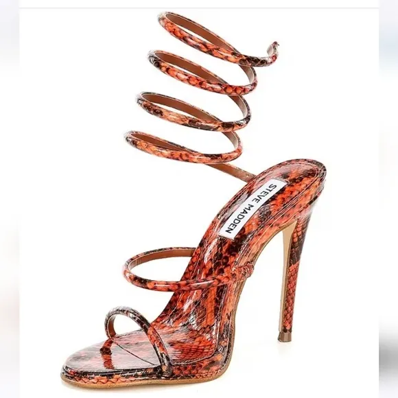 Steve Madden Exotica Snake Print Ankle Wrap Strappy Dress Sandals