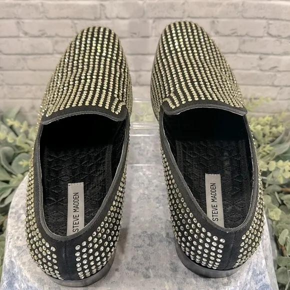 Steve Madden “Falsetto” Black Rhinestone Studded Venetian Loafers Men’s 13M🖤VGUC