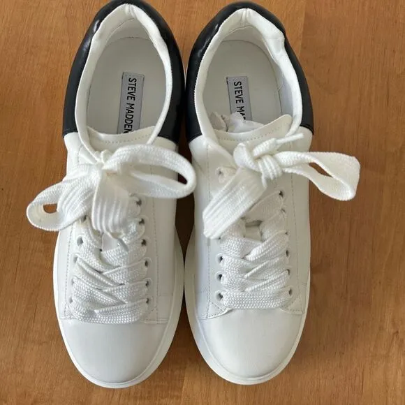 Steve Madden Glazed Black and White Leather Platform Sneakers size 9