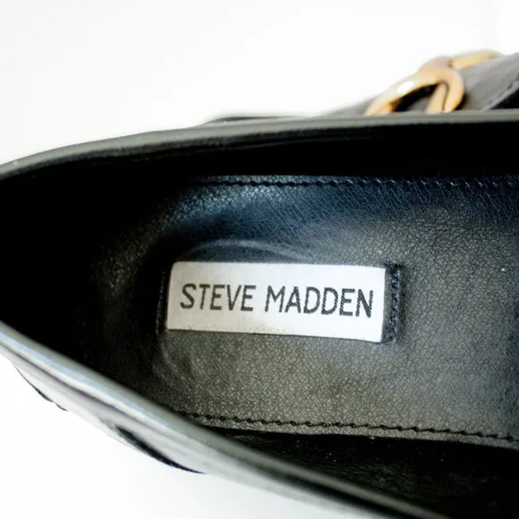 STEVE MADDEN Loafers Sheyla Black Vegan Leather, Slip-On Preppy, Women’s Size 9