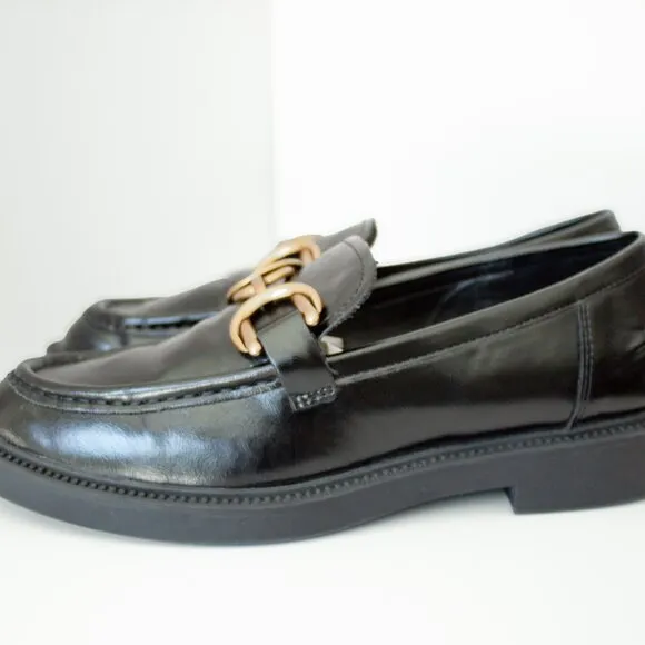 STEVE MADDEN Loafers Sheyla Black Vegan Leather, Slip-On Preppy, Women’s Size 9