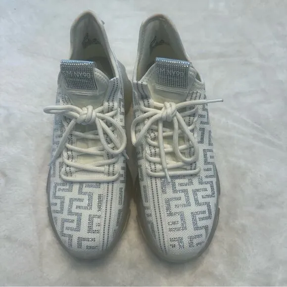 Steve Madden Maxima Rhinestone Sneakers Chunky Knit Low Top White/Silver Size 10