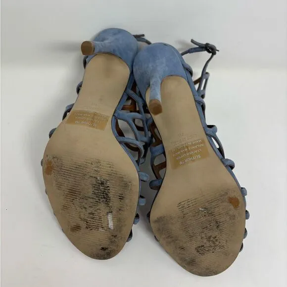 Steve Madden‎ Slithur Size 7 Leather Light Blue Suede Strappy Cage Heels Sandals