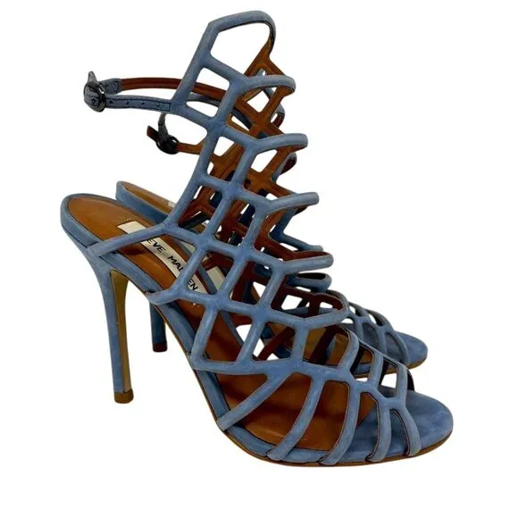 Steve Madden‎ Slithur Size 7 Leather Light Blue Suede Strappy Cage Heels Sandals