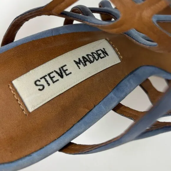 Steve Madden‎ Slithur Size 7 Leather Light Blue Suede Strappy Cage Heels Sandals