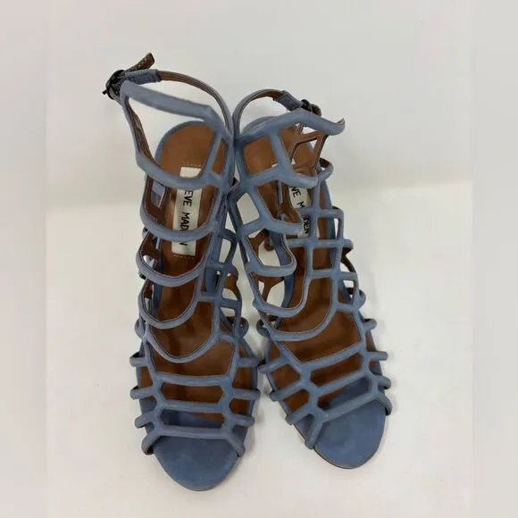 Steve Madden‎ Slithur Size 7 Leather Light Blue Suede Strappy Cage Heels Sandals