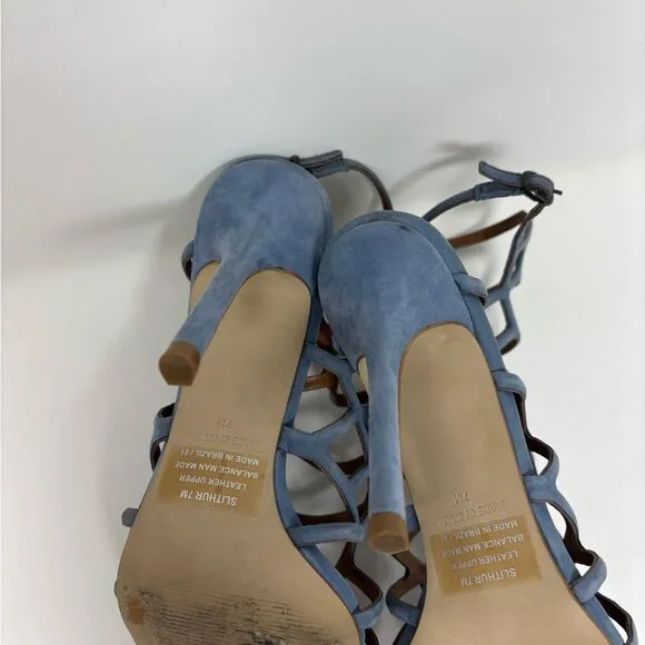 Steve Madden‎ Slithur Size 7 Leather Light Blue Suede Strappy Cage Heels Sandals
