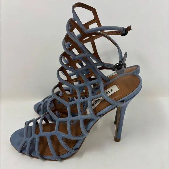 Steve Madden‎ Slithur Size 7 Leather Light Blue Suede Strappy Cage Heels Sandals