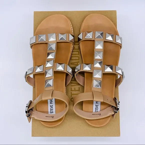 Steve Madden Women's Daft Metal Embellishment Tan Flat Sandals