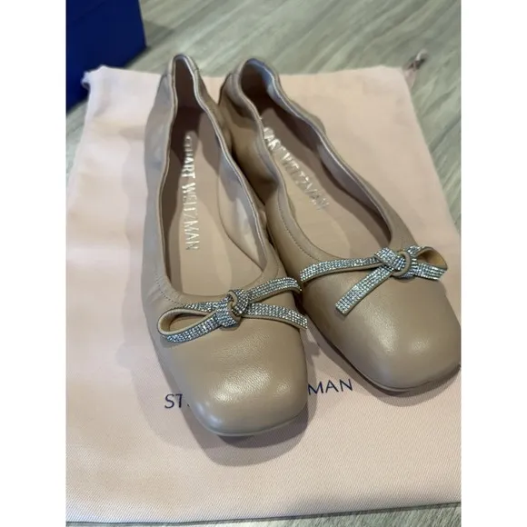 Stuart Weitzman 7.5 Women's SW Bow Ballet Flats Fawn Hard To Find Ballerina Core
