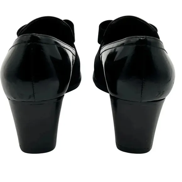 Stuart Weitzman Atabow Womens 5M Black Block Heel Loafers Bow Prairie Shoes