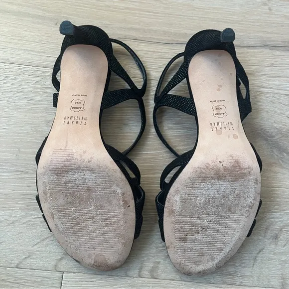 Stuart Weitzman Axis Heels Size 7M Black Strappy Leather Goosebump Sandals