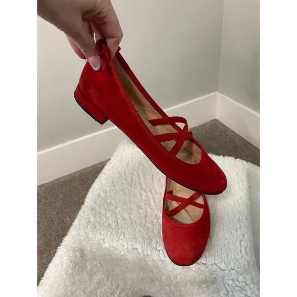 Stuart Weitzman Red Suede Ballet Flats Size 7.5