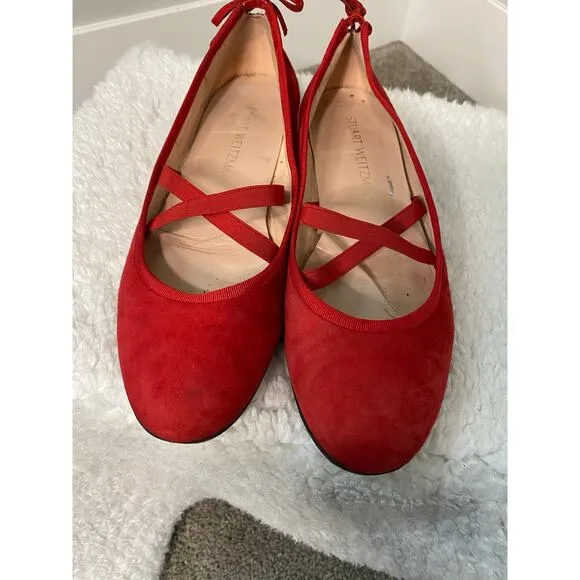 Stuart Weitzman Red Suede Ballet Flats Size 7.5