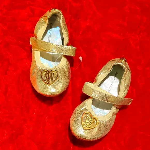 Stuart Weitzman Rose Ballet Baby Champagne Foil Ballerina Flats Size 6