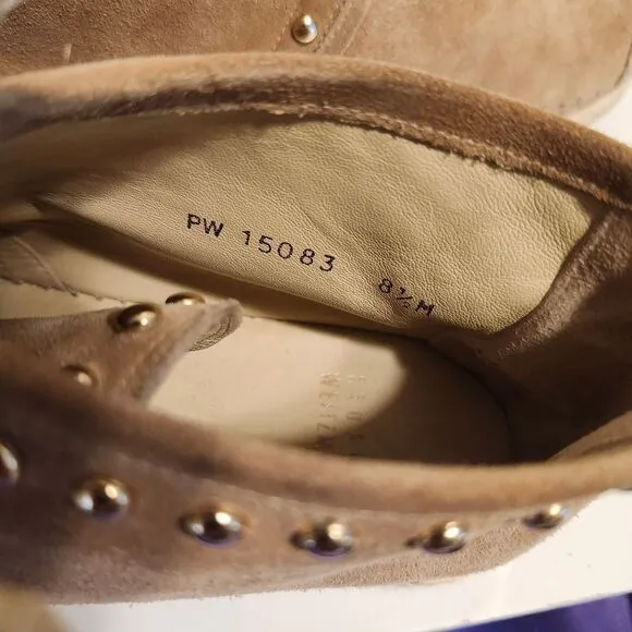 Stuart Weitzman Tan Suede Espadrille Sole Booties w/Gold Studs sz.8.5 MSRP $445