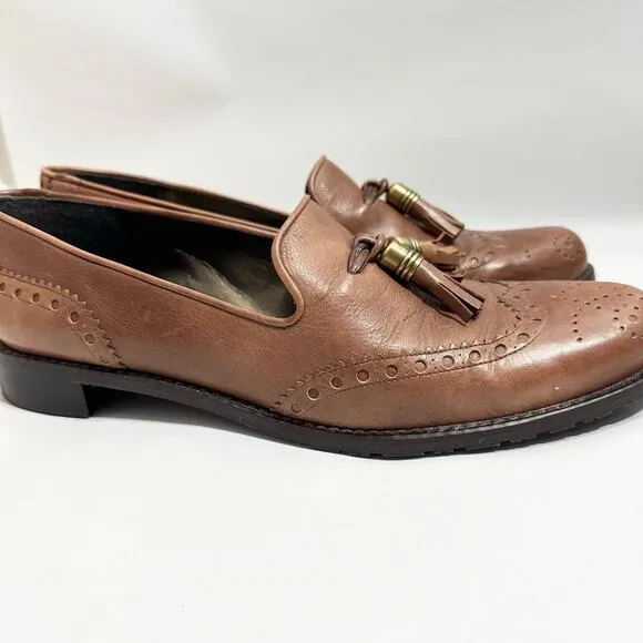 Stuart Weitzman Wingtip Leather Loafers Tassle Guything | Brown | SZ 8.5