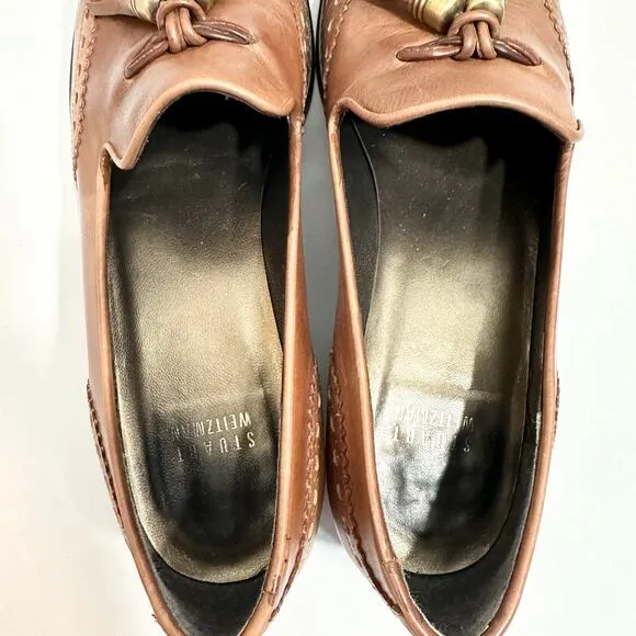Stuart Weitzman Wingtip Leather Loafers Tassle Guything | Brown | SZ 8.5