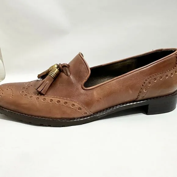 Stuart Weitzman Wingtip Leather Loafers Tassle Guything | Brown | SZ 8.5