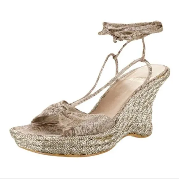 Stuart Weitzman Wishful Espadrilles Wedge Sandal - Tan Nairobi Patch - 6M