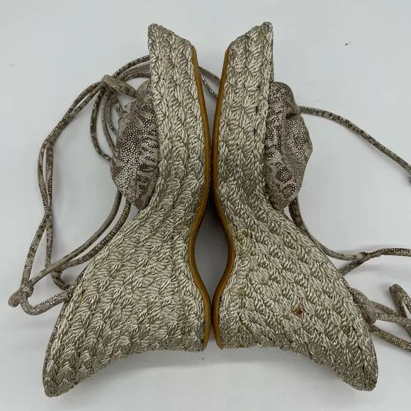 Stuart Weitzman Wishful Espadrilles Wedge Sandal - Tan Nairobi Patch - 6M