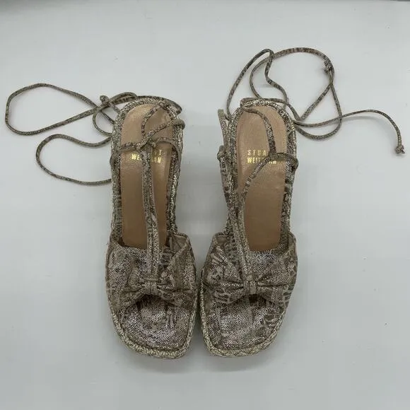 Stuart Weitzman Wishful Espadrilles Wedge Sandal - Tan Nairobi Patch - 6M