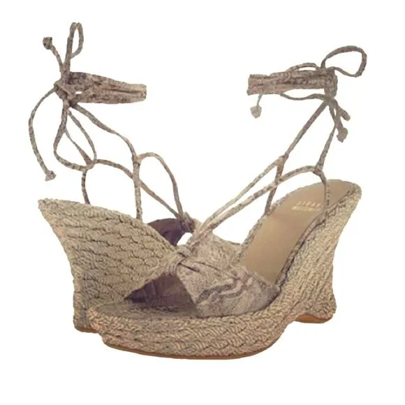 Stuart Weitzman Wishful Espadrilles Wedge Sandal - Tan Nairobi Patch - 6M