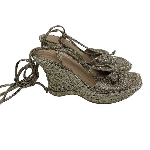 Stuart Weitzman Wishful Espadrilles Wedge Sandal - Tan Nairobi Patch - 6M