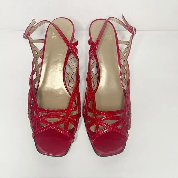 Stuart Weitzman 90s Linner Sandals Red patent Leather Strap y Low Heels …