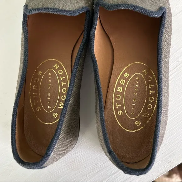 Stubbs &amp; Wootton Gray &amp; Navy Flats with Embroidered Yellow Gold Star