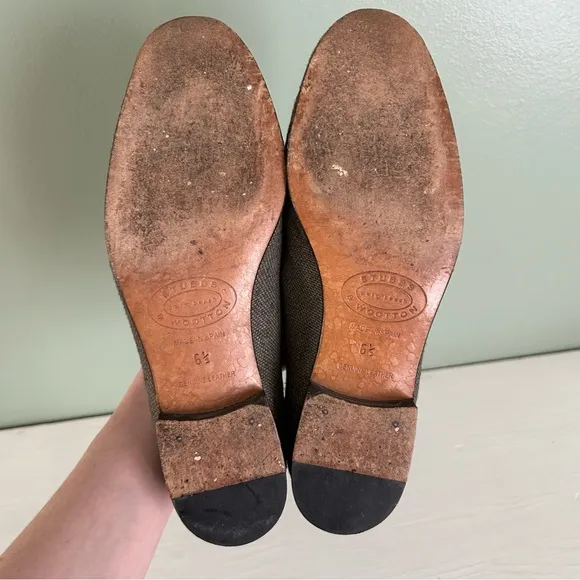 Stubbs &amp; Wootton Gray &amp; Navy Flats with Embroidered Yellow Gold Star