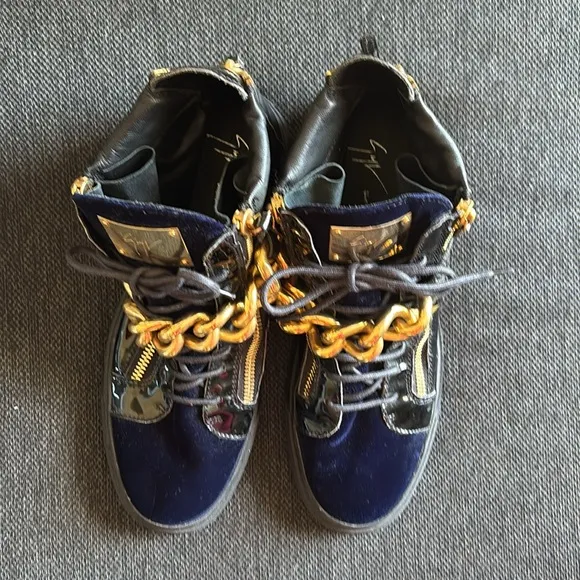 Stylish Blue and Gold High-Top Sneakers