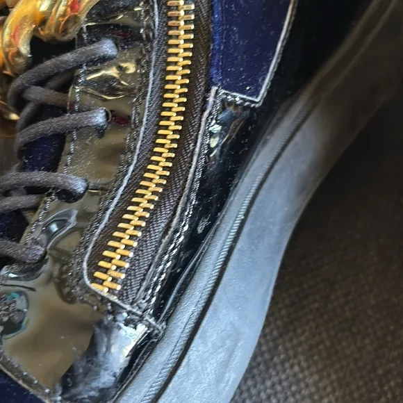 Stylish Blue and Gold High-Top Sneakers