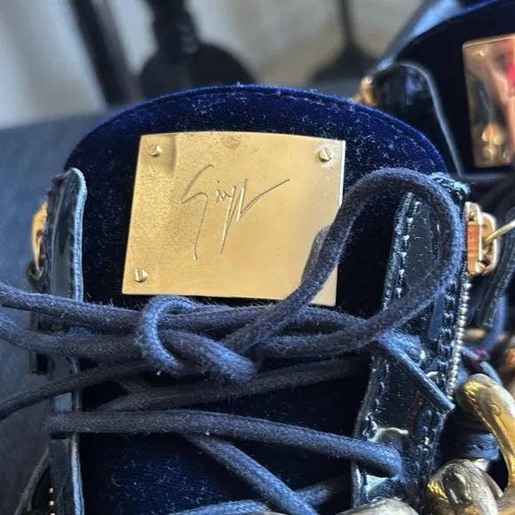 Stylish Blue and Gold High-Top Sneakers