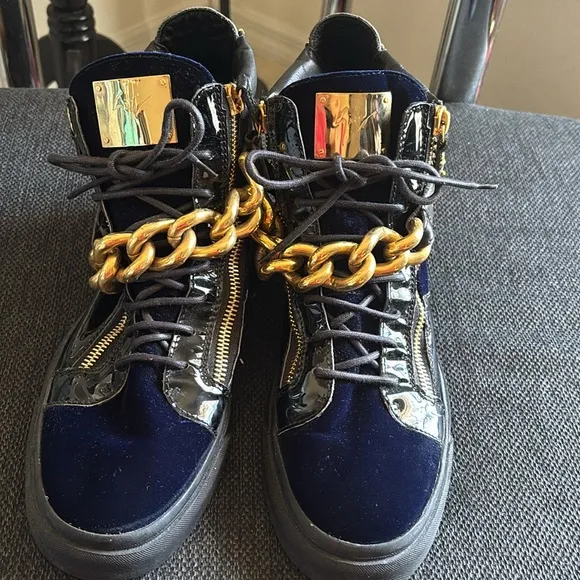 Stylish Blue and Gold High-Top Sneakers