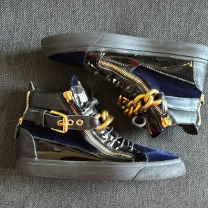 Stylish Blue and Gold High-Top Sneakers