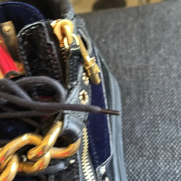 Stylish Blue and Gold High-Top Sneakers