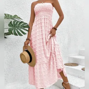 Summer Fashionable 3d Polka Dot Long Bandeau Maxi Dress