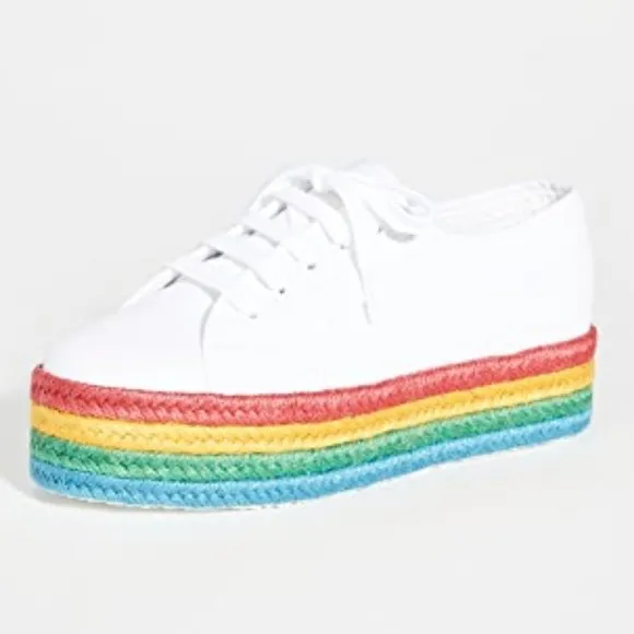 SUPERGA White Canvas Multicolor Platform Sneakers