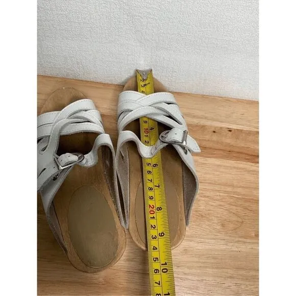 Sven Women’s White Strappy Weave Wooden Swedish Clogs Mules Sandals 38/7.5