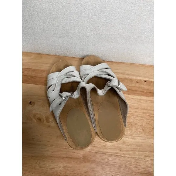 Sven Women’s White Strappy Weave Wooden Swedish Clogs Mules Sandals 38/7.5