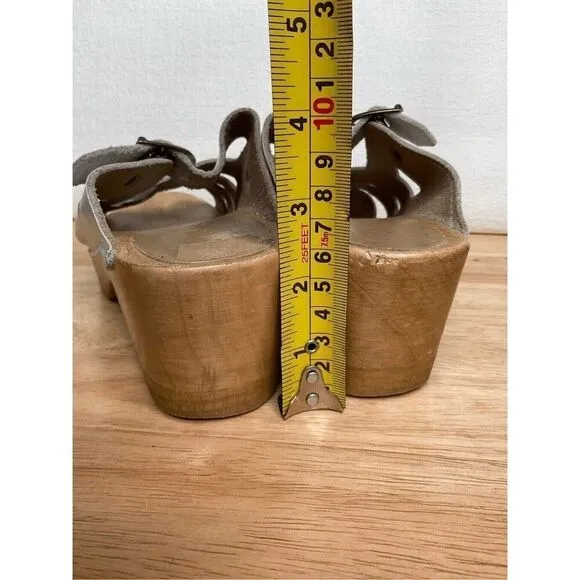 Sven Women’s White Strappy Weave Wooden Swedish Clogs Mules Sandals 38/7.5