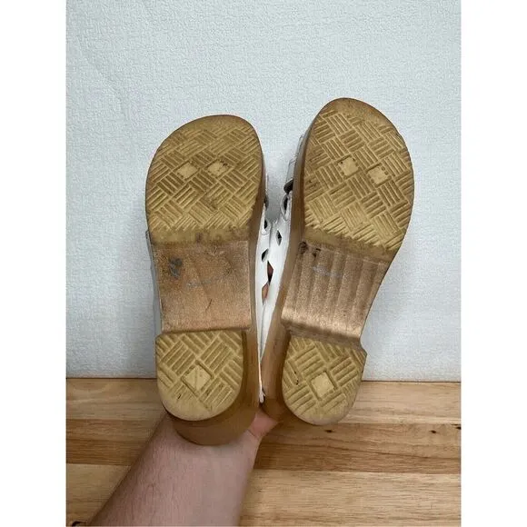 Sven Women’s White Strappy Weave Wooden Swedish Clogs Mules Sandals 38/7.5